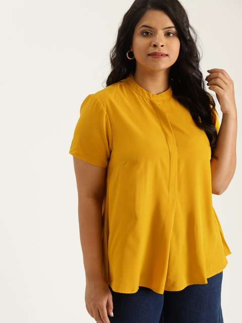 

Sztori Plus Size Women Mustard Yellow Solid A-Line Top