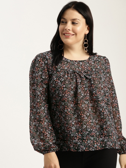 

Sztori Plus Size Women Black Printed Top