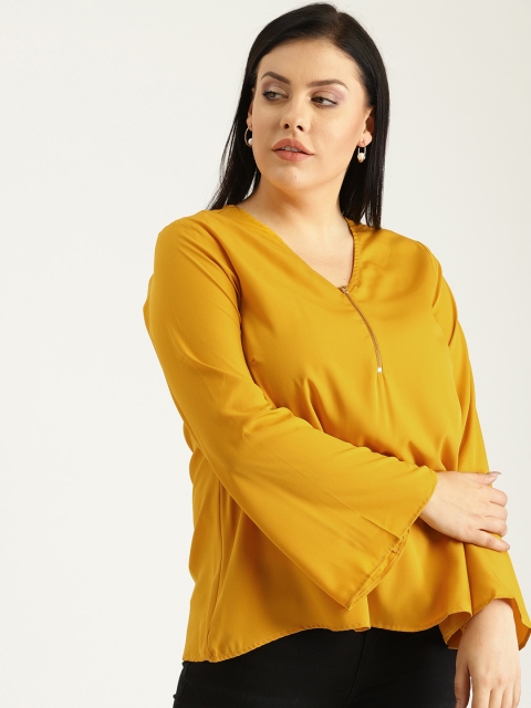 

Sztori Plus Size Women Mustard Yellow Solid A-Line Top