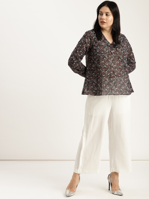 

Sztori Plus Size Women Black Printed Top