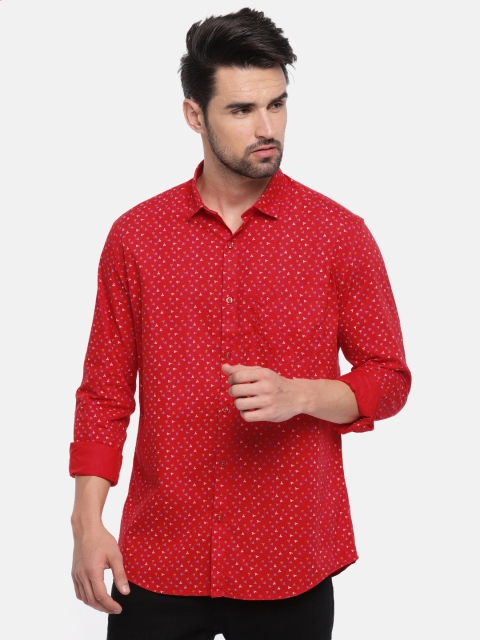 

Independence Club Men Red Slim Fit Printed Casual Shirt