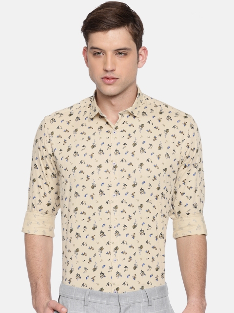 

Independence Club Men Cream-Coloured Slim Fit Printed Casual Shirt