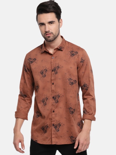 

Independence Club Men Rust Brown Slim Fit Printed Casual Shirt