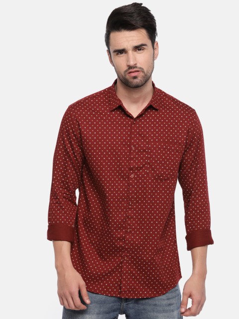 

Independence Club Men Maroon Slim Fit Printed Casual Shirt