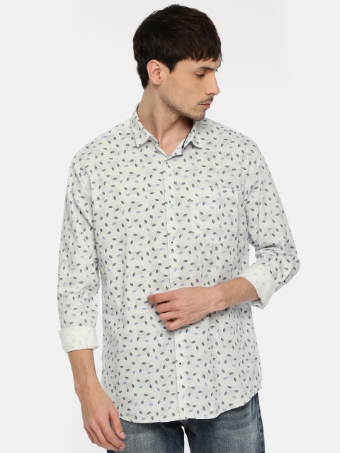 

Independence Club Men White & Blue Slim Fit Printed Casual Shirt