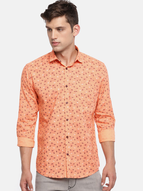 

Independence Club Men Orange Slim Fit Printed Casual Shirt