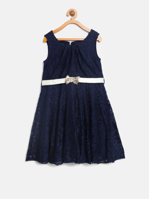 

Nauti Nati Girls Navy Blue Self Design A-Line Dress