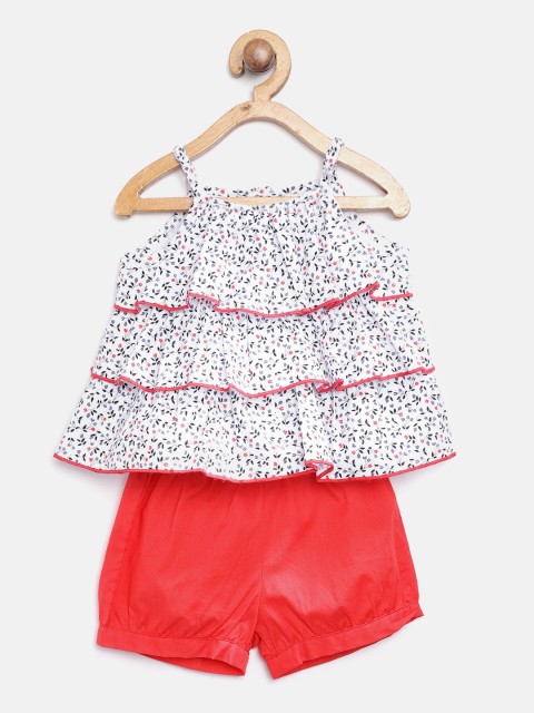 

Nauti Nati Girls White & Red Floral Print Top with Shorts