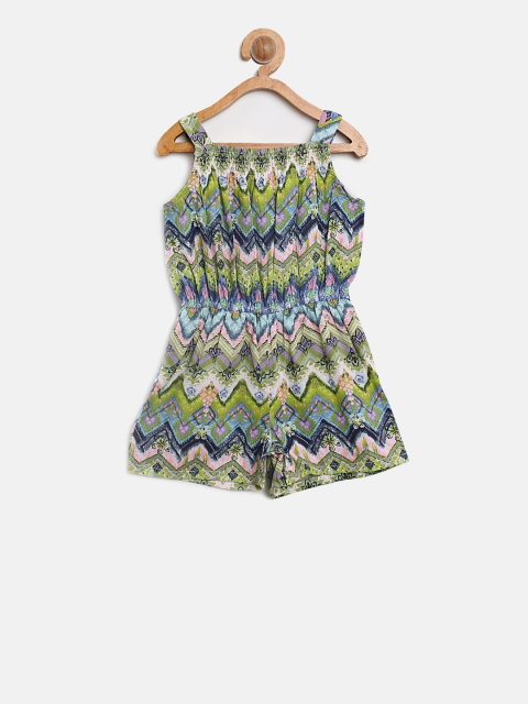 

Nauti Nati Girls Green & Blue Printed Playsuit