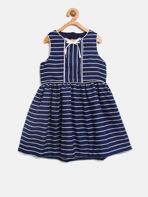 

Nauti Nati Girls Navy & Off-White Striped A-Line Dress, Navy blue