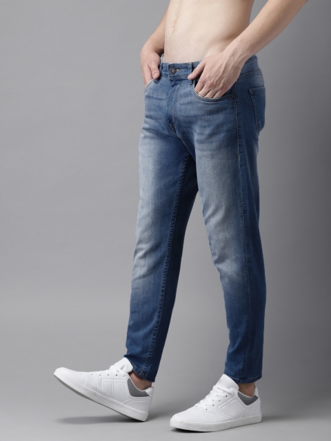 

HERE&NOW Men Blue Tapered Fit Mid-Rise Clean Look Stretchable Cropped Jeans