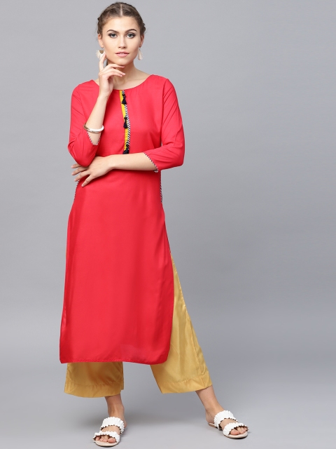 

ANAISA Women Red Solid Straight Kurta
