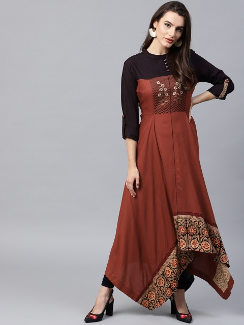 

ANAISA Women Rust Brown Yoke Design Embroidered Kurta