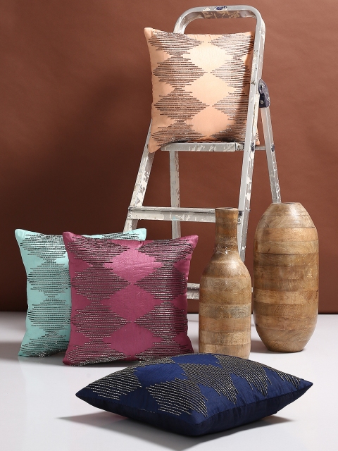 

Alina decor Multicoloured Set of 4 Solid Square Embellished Cushion Covers, Multi