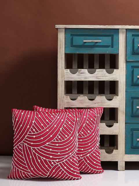 

Alina decor Pink Set of 2 Solid Square Embellished Cushion Covers