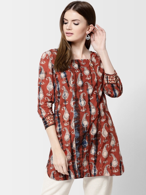 

Fabindia Rust Red & Beige Handblock Print Tunic