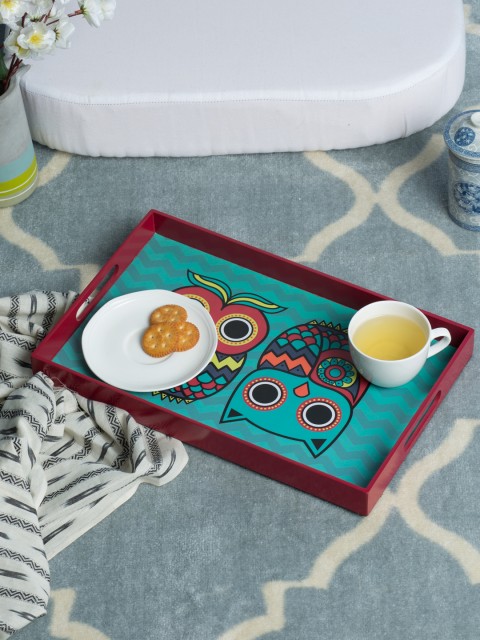 

Chumbak Blue Printed Rectangular Tray, Red