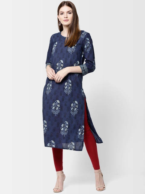

Fabindia Women Navy Blue Handblock Print Straight Kurta