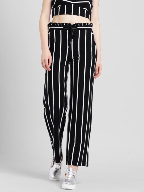 

Texco Women Black & White Smart Regular Fit Striped Regular Trousers