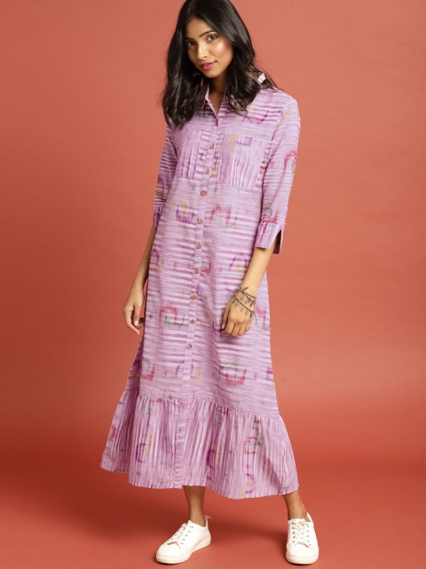 

Taavi Women Purple South Cotton Woven Legacy A-Line Midi Sustainable Dress with Pockets