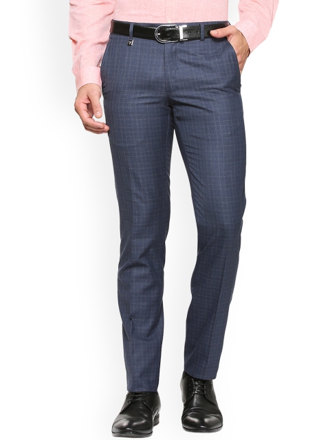 

Van Heusen Men Blue Checked Slim Fit Formal Trousers