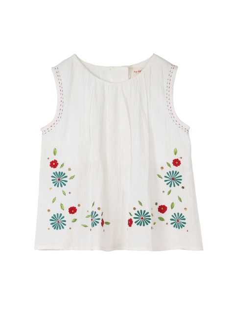 

My Little Lambs Girls White Floral Embroidered A-Line Top