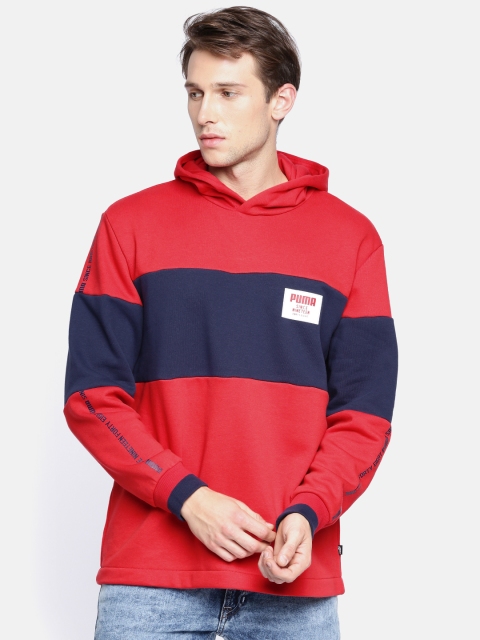 

Puma Men Red & Navy Colourblocked Rebel Block Hooded Sweatshirt