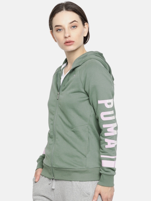 

Puma Women Green ATHLETIC FZ Solid Hooded Sporty Jacket