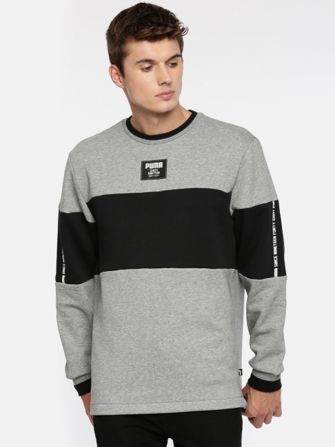 

Puma Men Grey Melange & Black Colourblocked Rebel Crew FL Sweatshirt