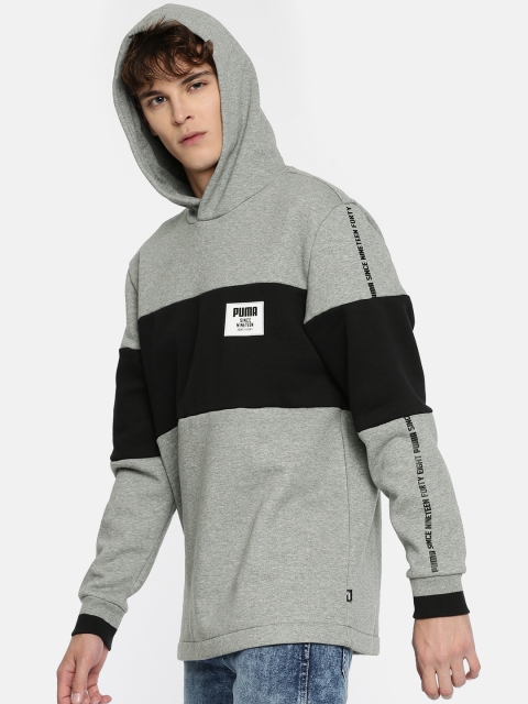 

Puma Men Grey & Black Colourblocked Rebel Block Hoody FL Hooded Sweatshirt