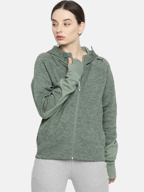 

Puma Women Green Evostripe FZ Solid Hooded Sporty Jacket