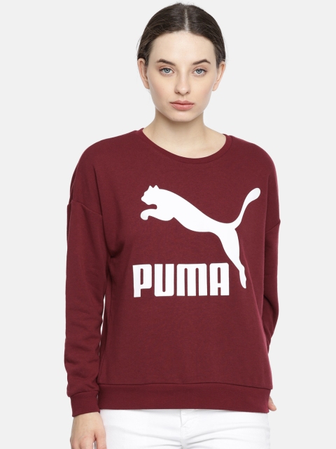 

Puma Women Maroon Printed Classics Logo Crew Sweatshirt