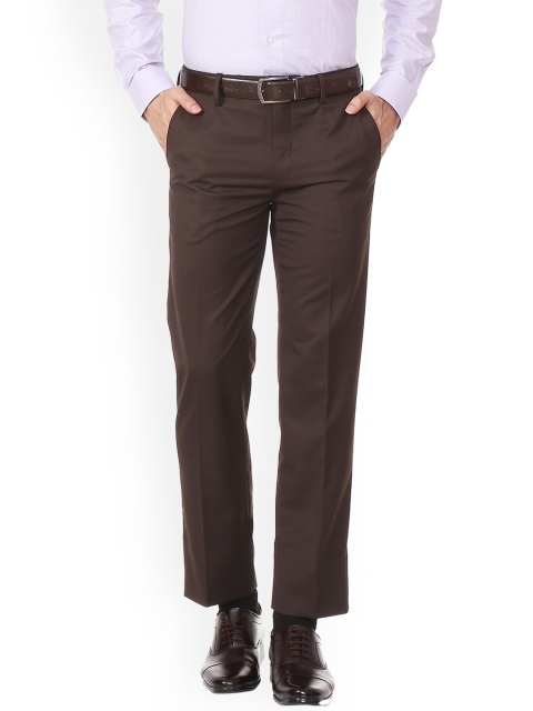 

Van Heusen Men Brown Slim Fit Solid Cropped Formal Trousers