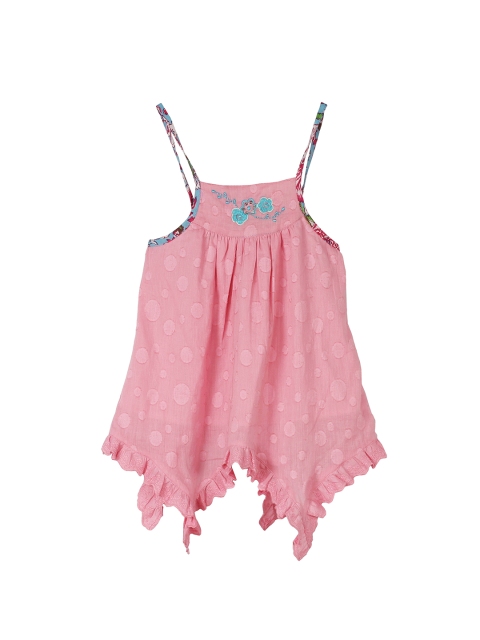 

My Little Lambs Girls Pink Embroidered A line Pure Cotton Top
