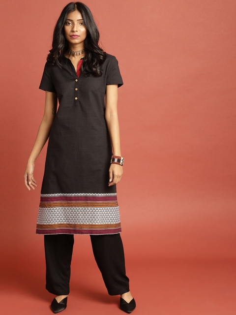 

Taavi Women Black Solid South Cotton Woven Legacy Straight Sustainable Kurta