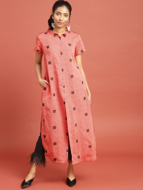

Taavi Women Pink South Cotton Woven Legacy Sustainable Kurta