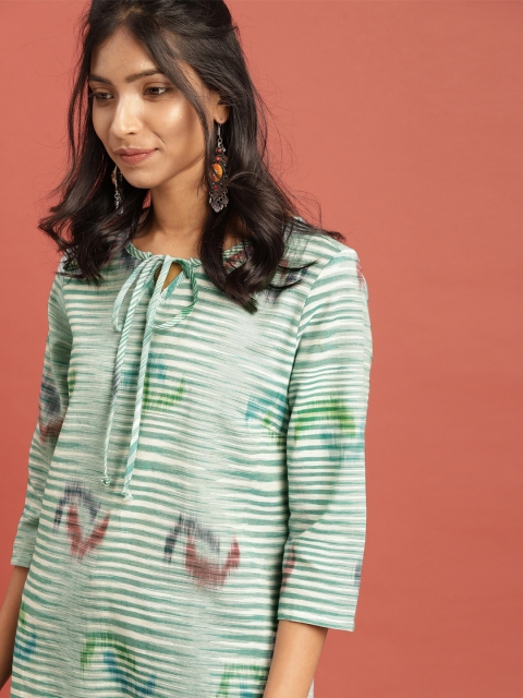 

Taavi Women Green South Cotton Woven Legacy A-Line Sustainable Kurta with Pocket