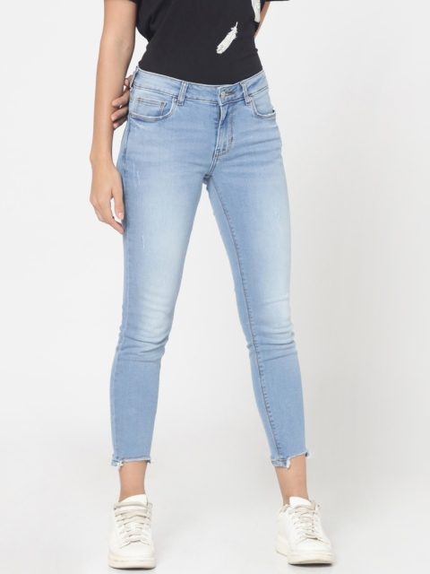 

ONLY Women Blue Skinny Fit Mid-Rise Mildly Distressed Stretchable Jeans