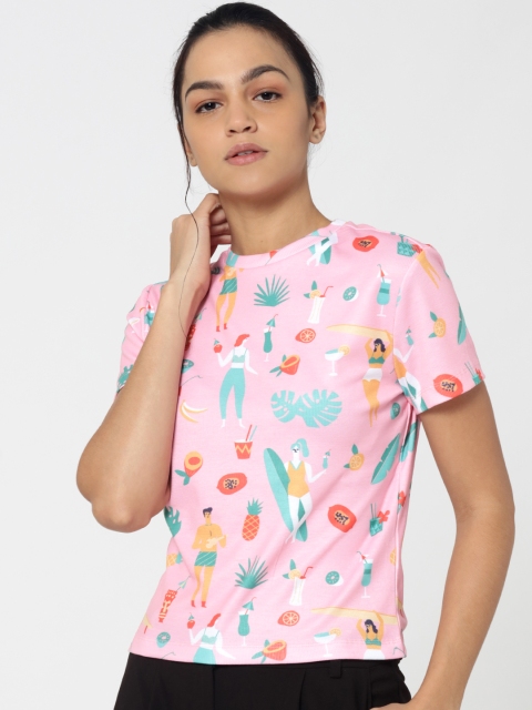 

ONLY Women Pink Printed Round Neck T-shirt