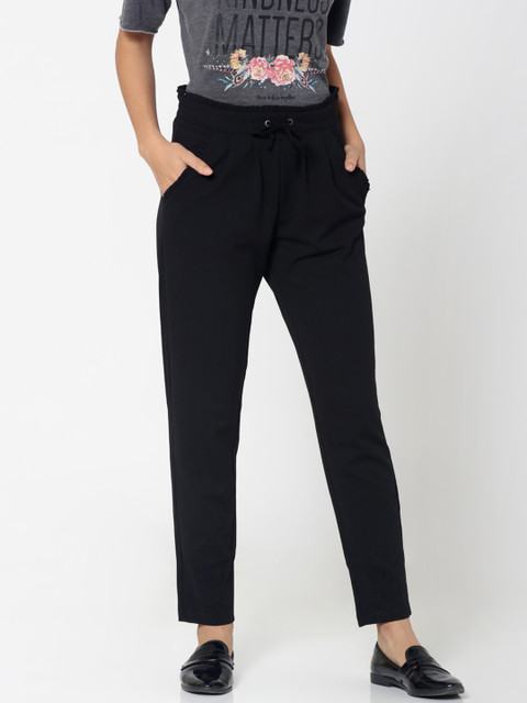 

ONLY Women Black Slim Fit Solid Regular Trousers