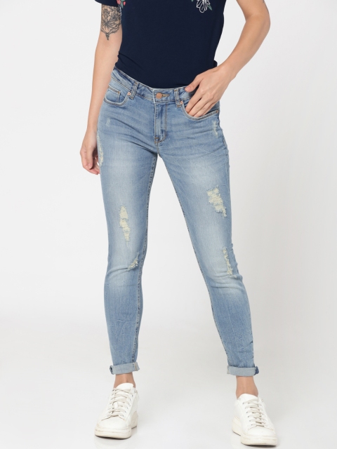 

ONLY Women Blue Skinny Fit Mid-Rise Mildly Distressed Stretchable Jeans