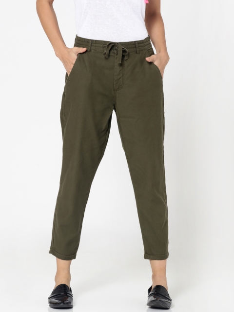 

ONLY Women Olive Green Regular Fit Solid Trousers