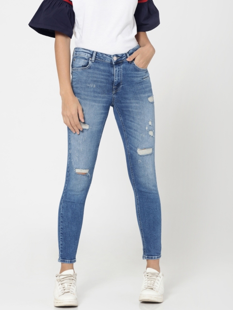 

ONLY Women Blue Slim Fit Mid-Rise Mildly Distressed Stretchable Cropped Jeans