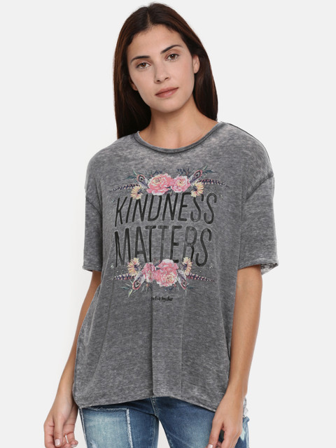 

ONLY Women Grey Faded Round Neck T-shirt