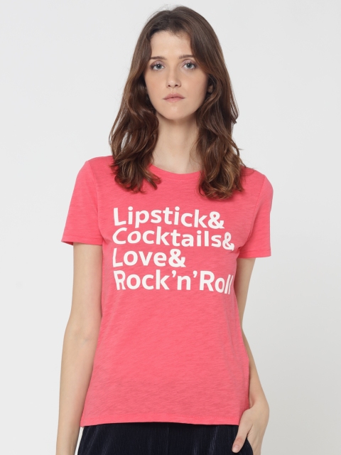 

ONLY Women Pink Printed Round Neck T-shirt