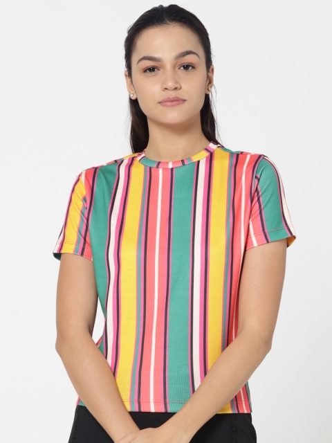 

ONLY Women Multicoloured Striped Round Neck T-shirt, Multi