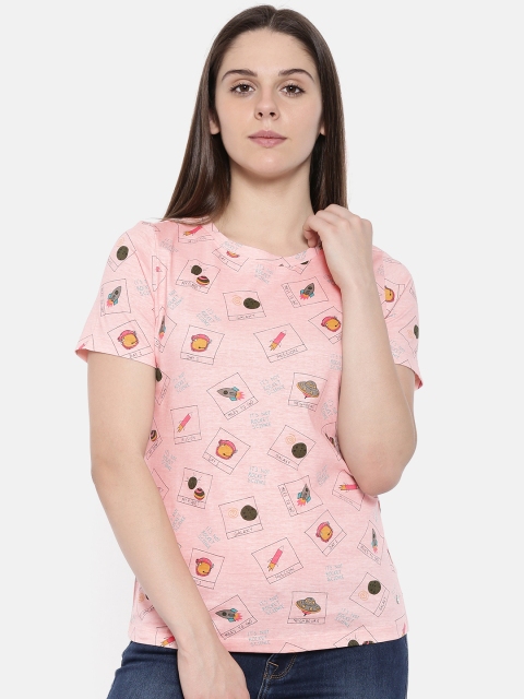 

ONLY Women Pink Printed Round Neck T-shirt