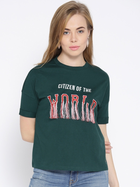 

ONLY Women Green Printed Pure Cotton Top