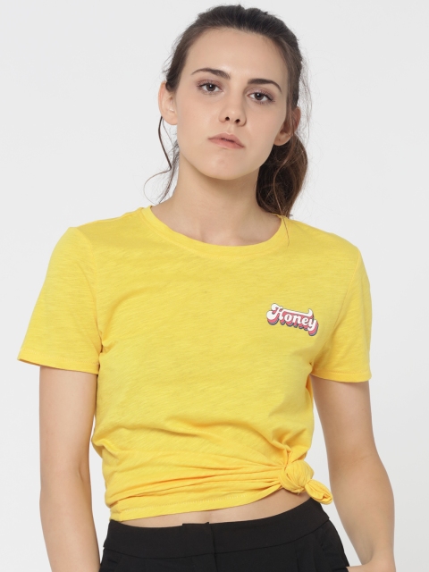 

ONLY Women Yellow Solid Round Neck T-shirt