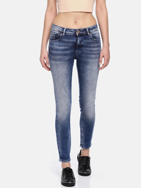 

ONLY Women Blue Skinny Fit Mid-Rise Low Distress Stretchable Cropped Jeans